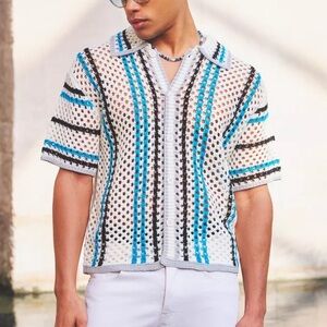 Boohoo OVERSIZED BOXY OPEN KNIT STRIPE SHIRT